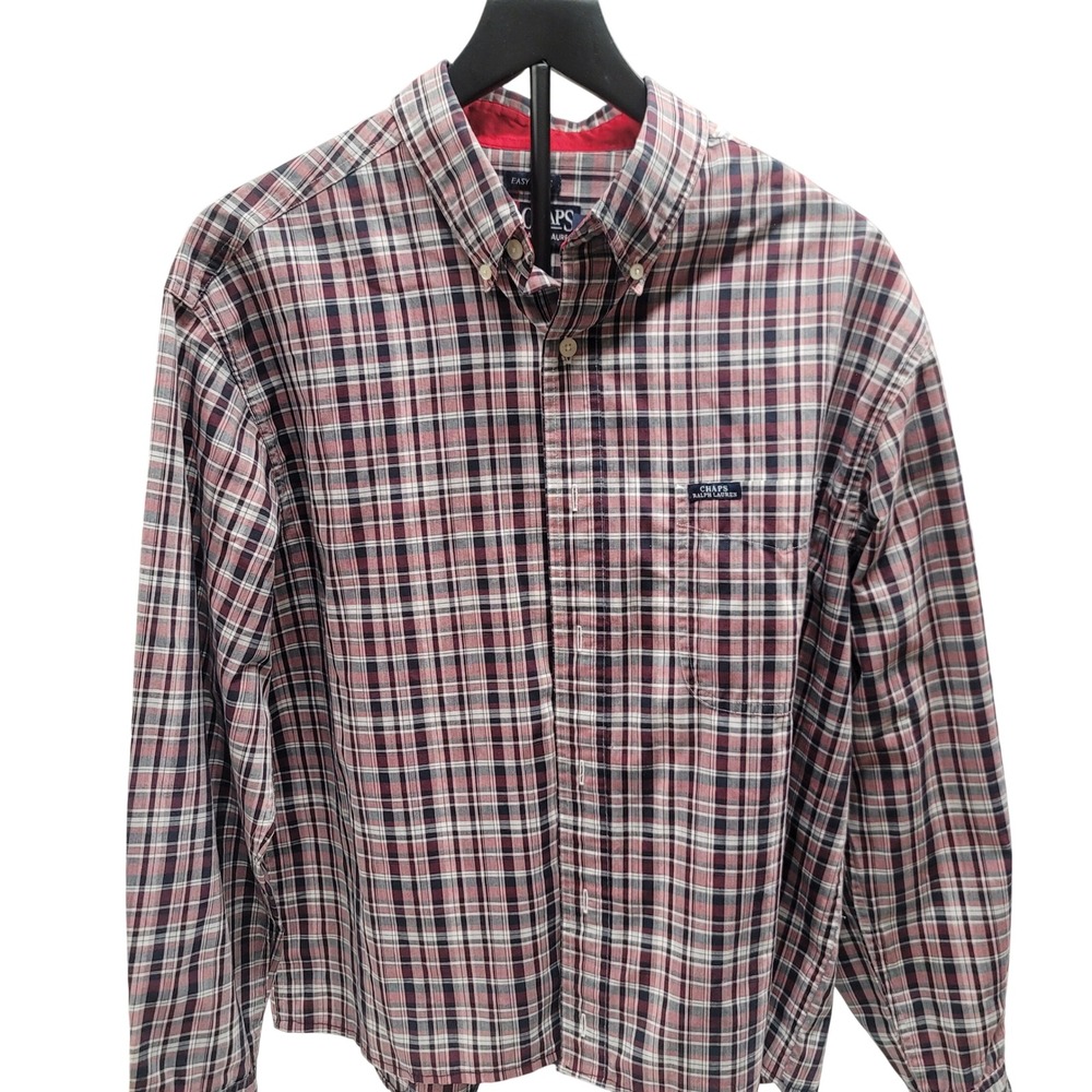 Chaps Ralph Lauren Mens Plaid Button Down Shirt Long Sleeve Easy Care Size L